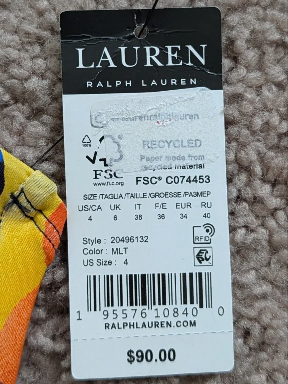 Lauren Ralph Lauren Womens Bold Abstract Floral V Wire Bandeau Bikini Top NWT 4